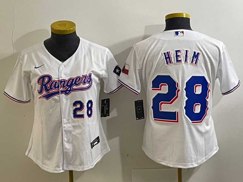Womens Texas Rangers #28 Jonah Heim Number White 2023 World Series Champions Cool Base Jersey->mlb womens jerseys->MLB Jersey